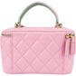 Chanel Pink Green Bicolor Quilted Lambskin Top Handle Vanity Case Crossbody Handbag