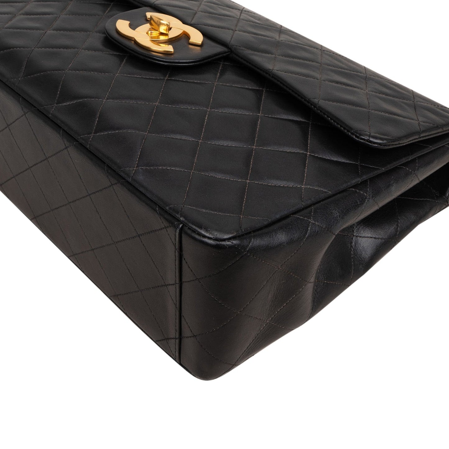 Chanel Quilted Lambskin 24K Gold Jumbo Single Flap Crossbody Bag