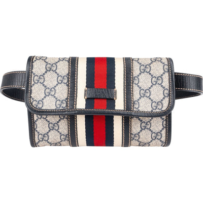 Gucci Blue Leather Monogram GG Supreme Web Belt Crossbody Bag