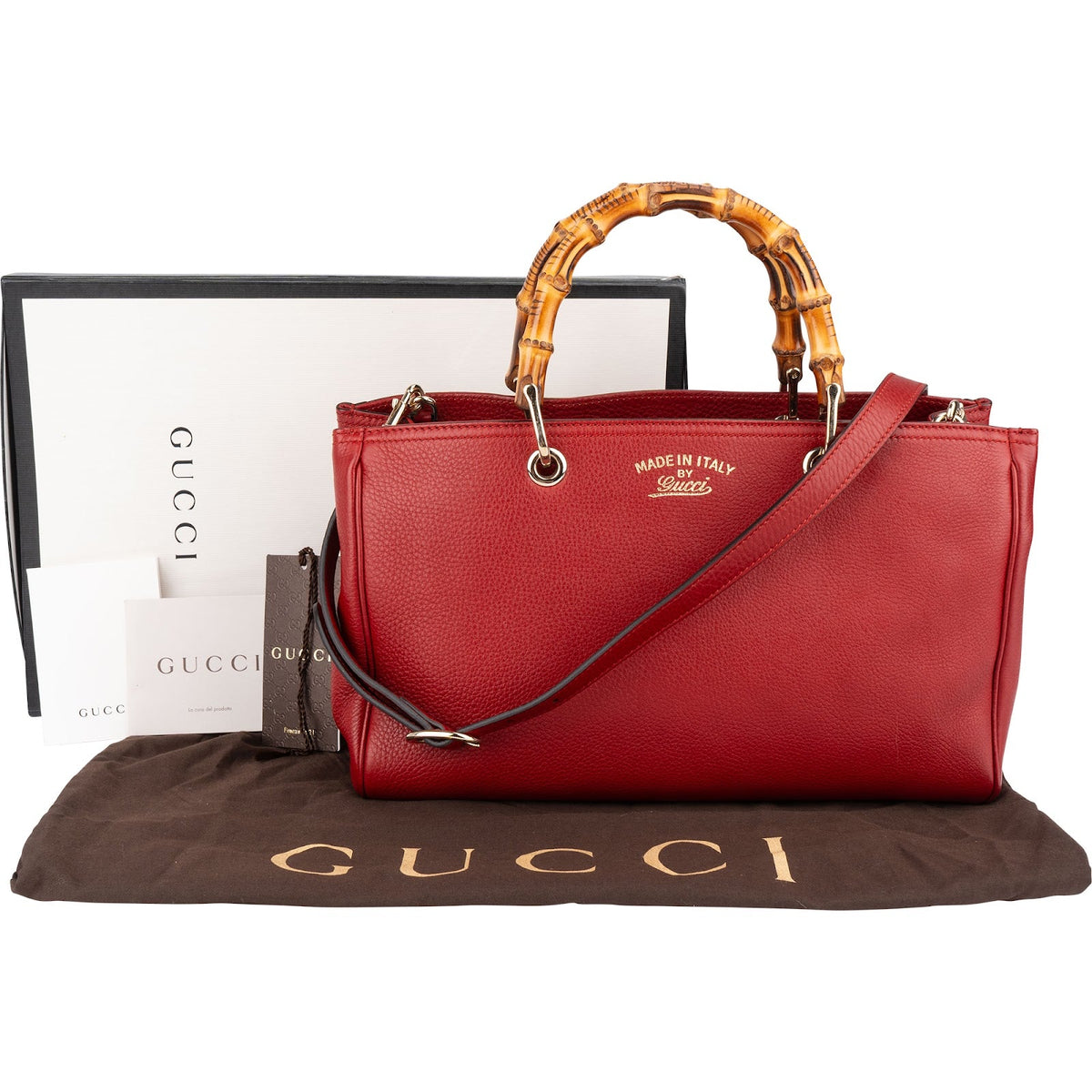 Gucci Grained Leather Bamboo Handle Tote Handbag