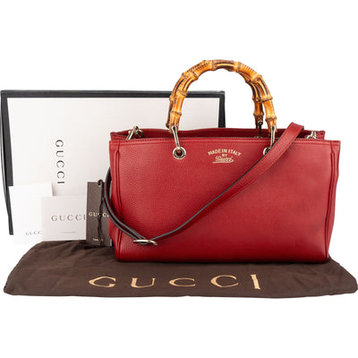 Gucci Grained Leather Bamboo Handle Tote Handbag