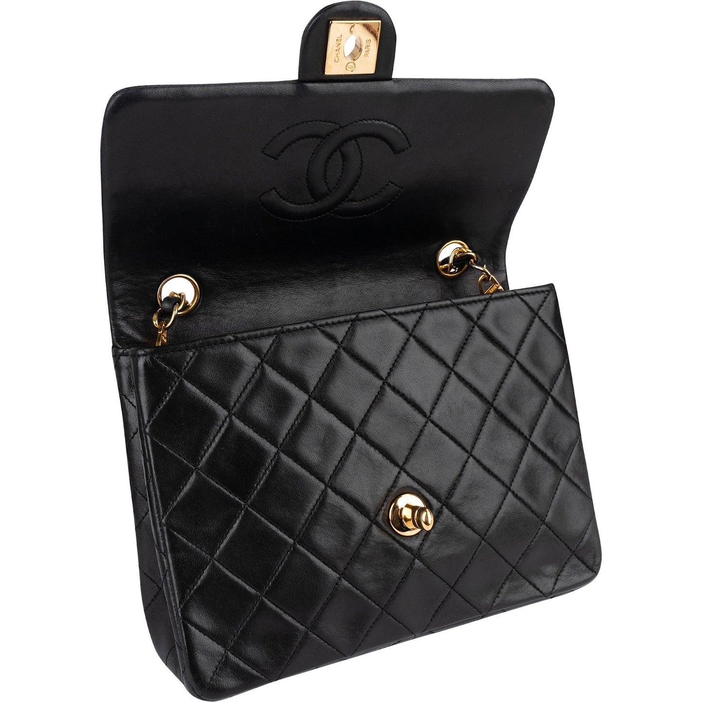 Chanel Quilted Lambskin 24K Gold Single Flap Crossbody Bag