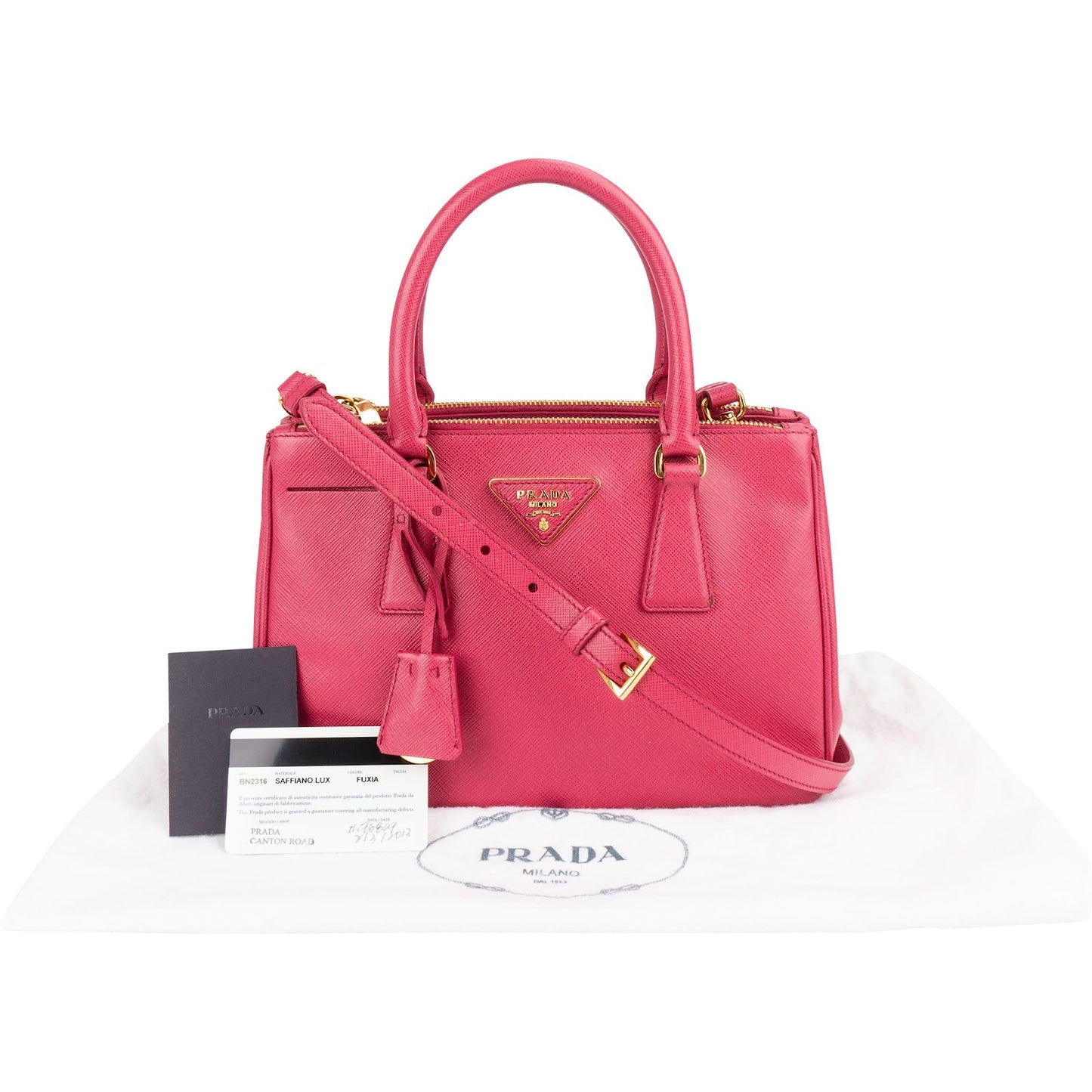 Prada Pink Saffiano Leather Small Galleria Handbag