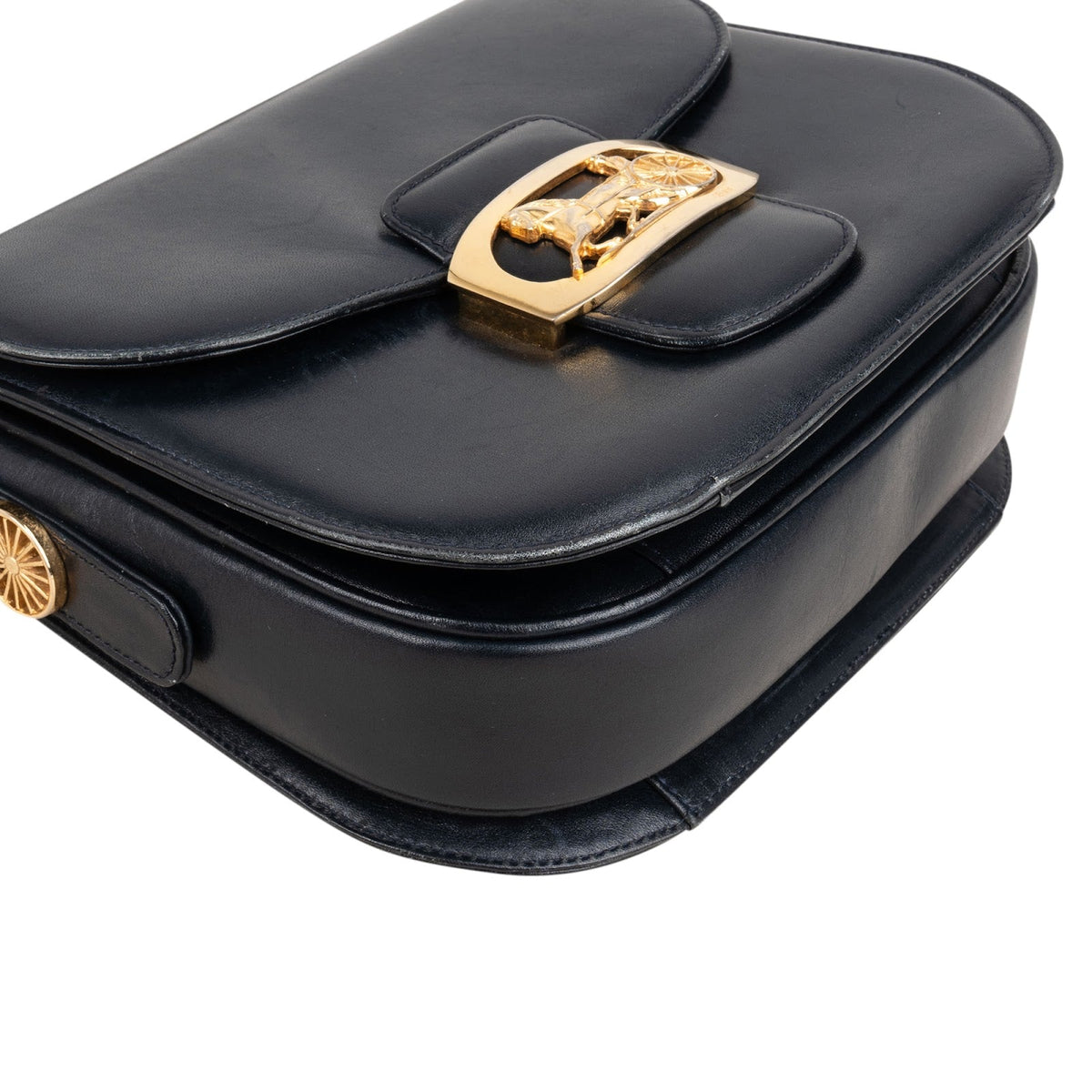 Celine Navy Boxcalf Leather Horse Carriage Triomphe Shoulder Bag