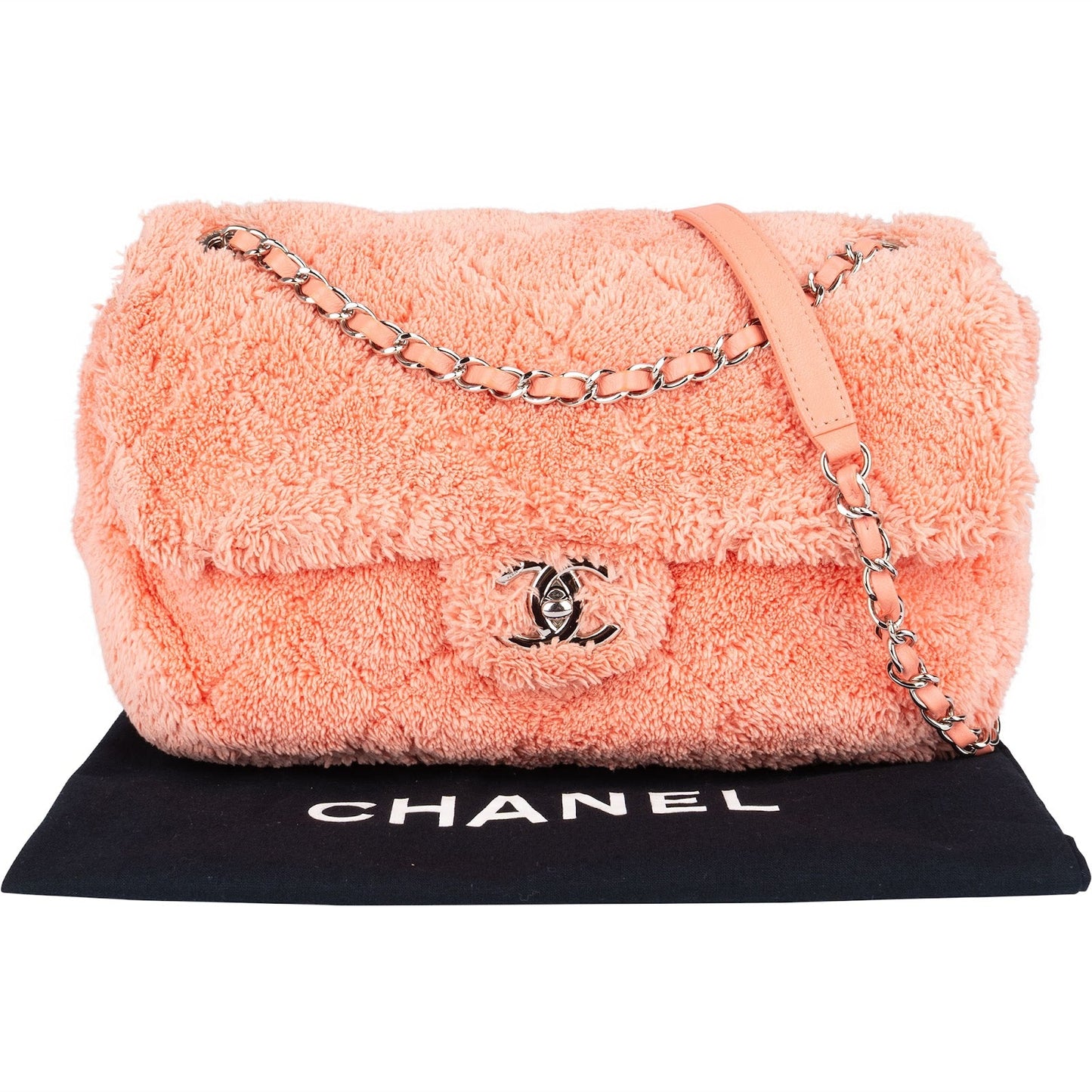 Chanel Pink Terry Cloth Coco Single Flap Shoulder Bag