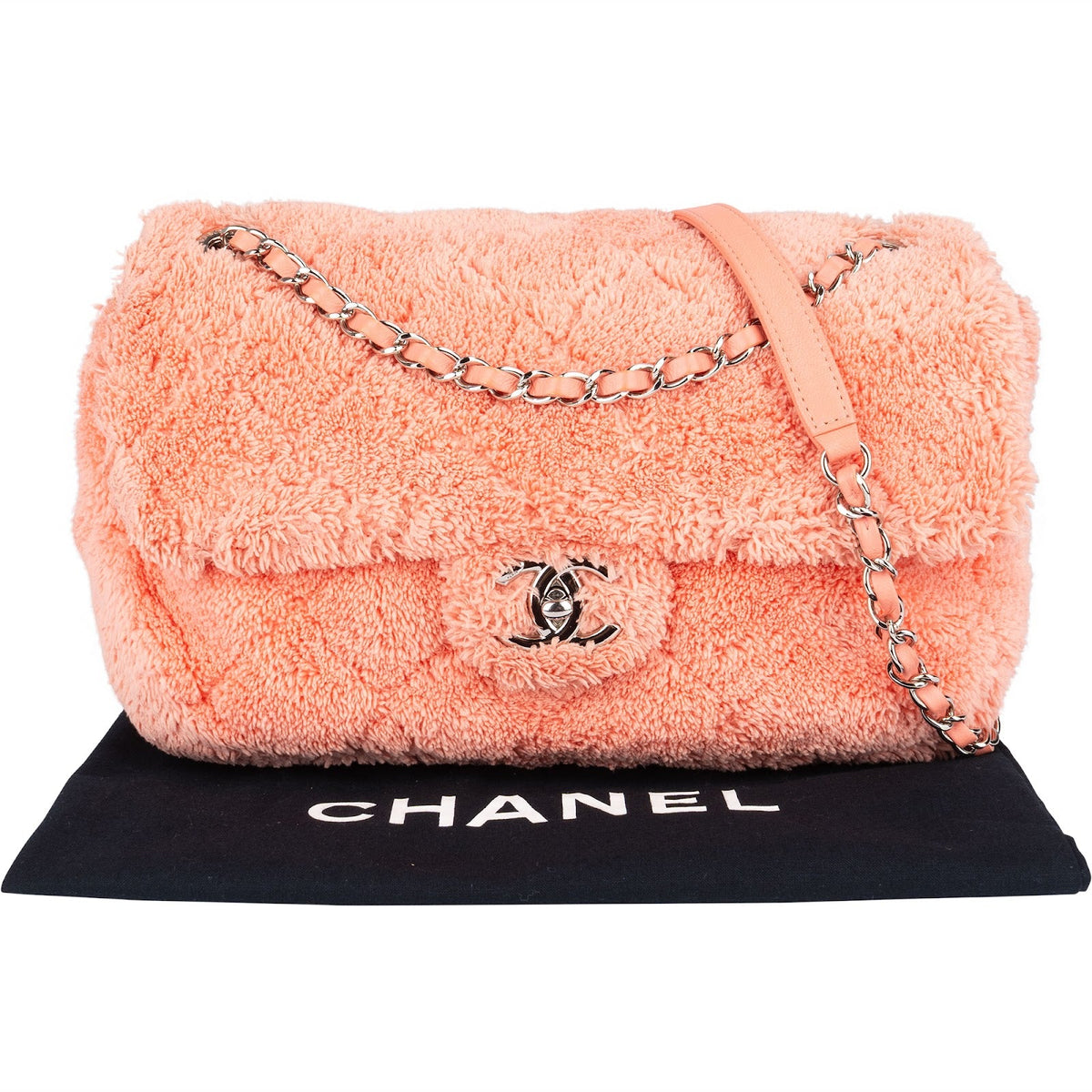 Chanel Pink Terry Cloth Coco Single Flap Shoulder Bag