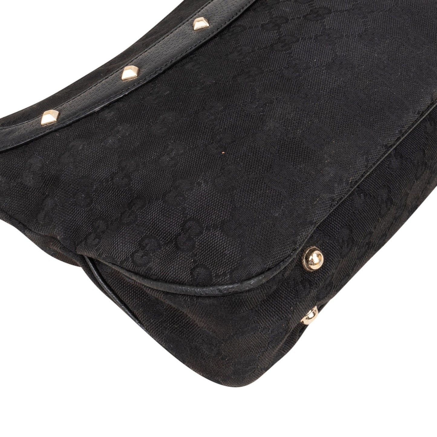 Gucci Black Monogram  GG  Bamboo Studded Hobo Handbag