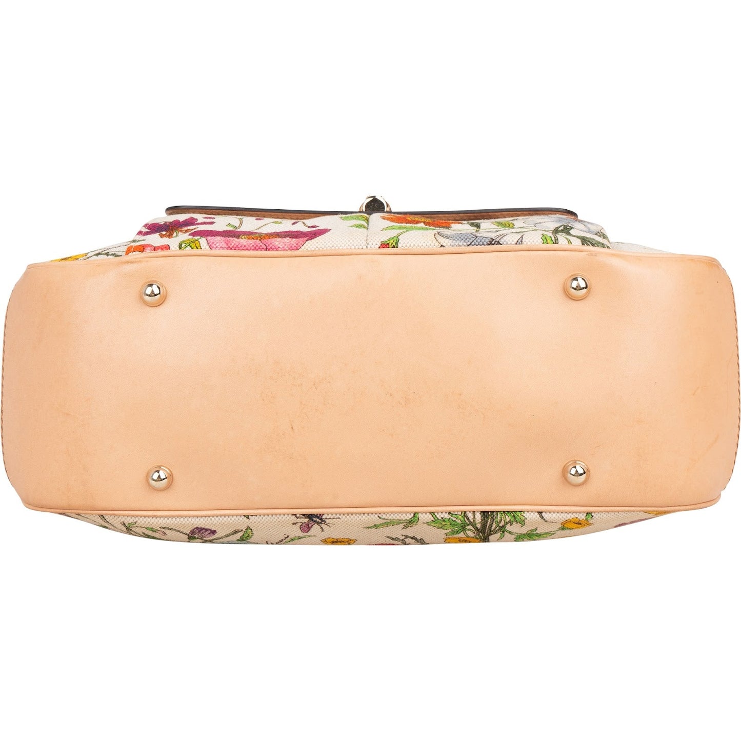 Gucci Leather and Canvas Flora Bamboo Handbag