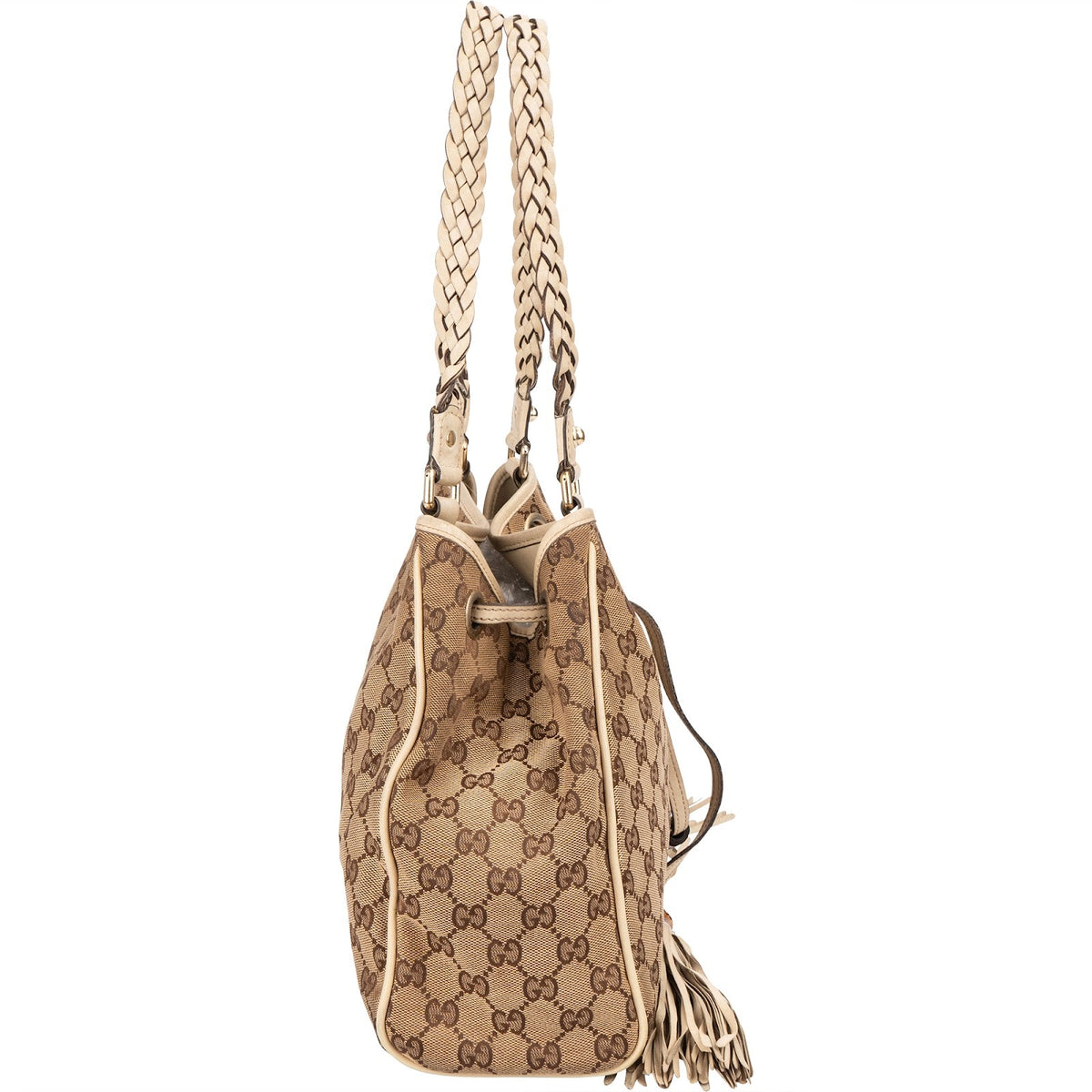 Gucci Monogram GG Canvas Bamboo Tassel Tote Shoulder Bag
