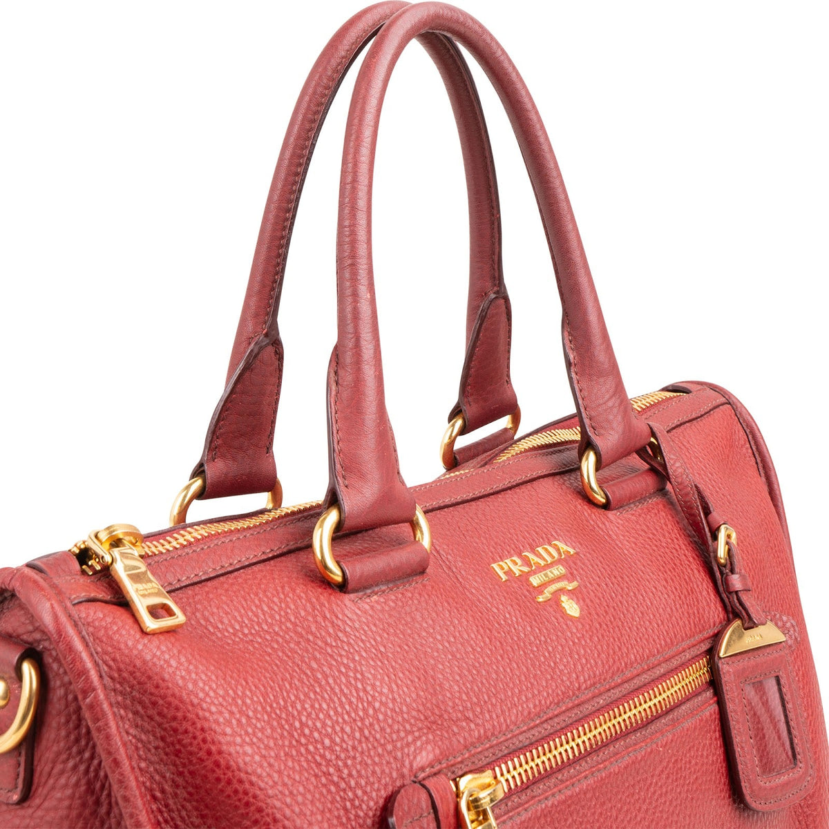 Prada Red Vitello Daino Leather Satchel City Handbag