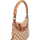 Gucci Monogram GG Bamboo Handle Studded Hobo Handbag