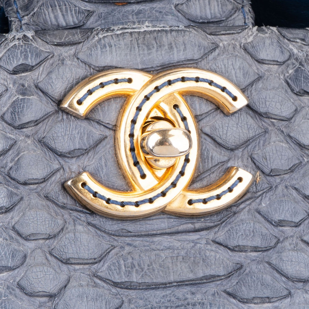 Chanel Bleu Python CC Shopping Tote Shoulder Bag