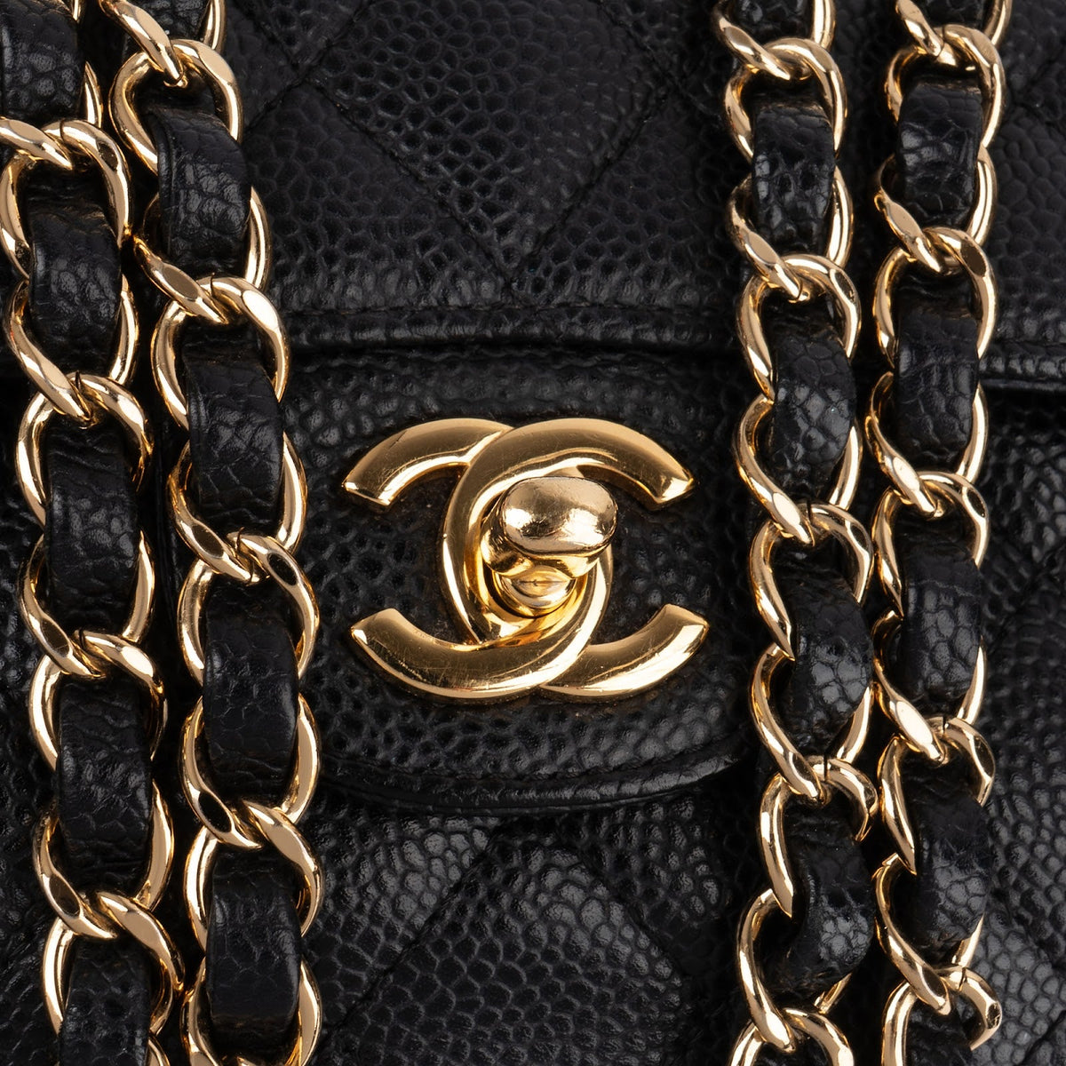 Chanel Quilted Caviar Leather Gold Small Double Flap Shoulder Bag