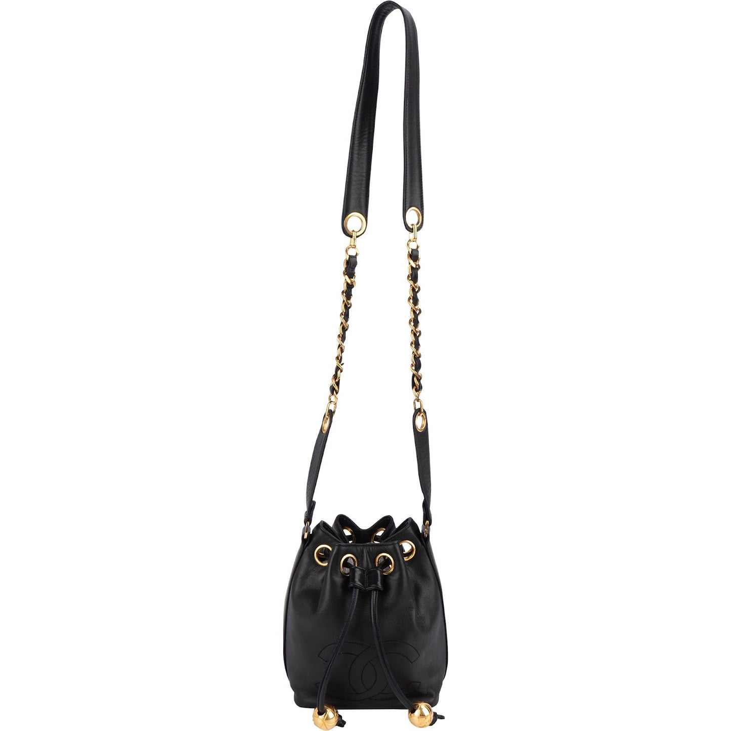 Chanel Lambskin Drawstring CC Bucket Crossbody Bag