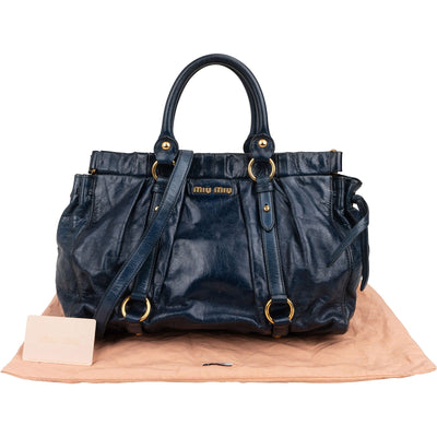 Miu Miu Navy Vitello Lux Leather Satchel Handbag