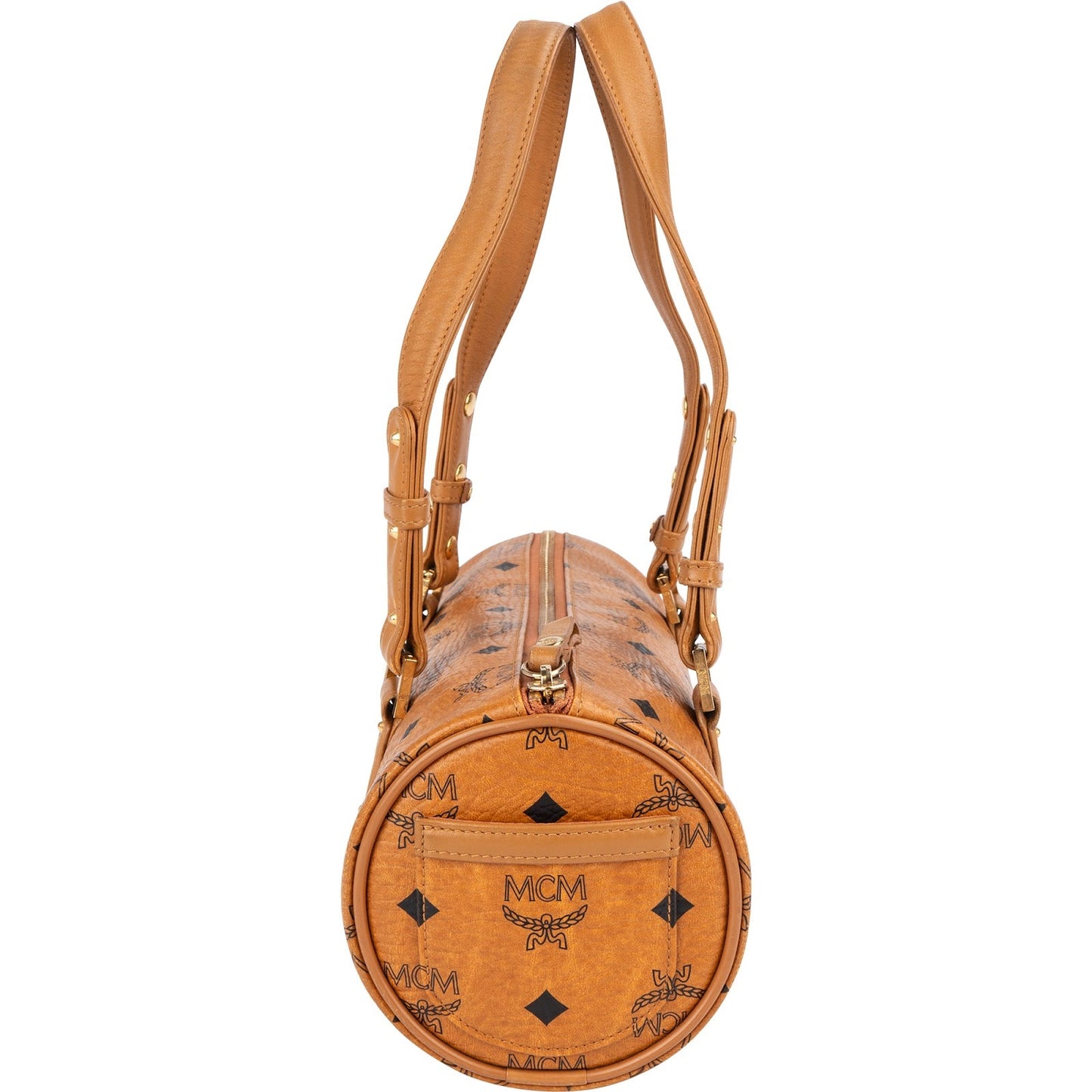 MCM Monogram Visetos Cylinder Boston Handbag