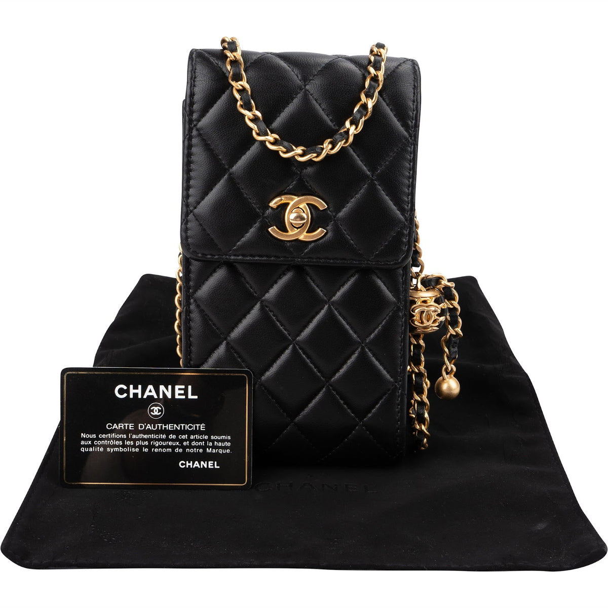 Chanel Quilted Lambskin Phone Holder Chain Crossbody Bag