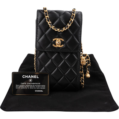 Chanel Quilted Lambskin Phone Holder Chain Crossbody Bag