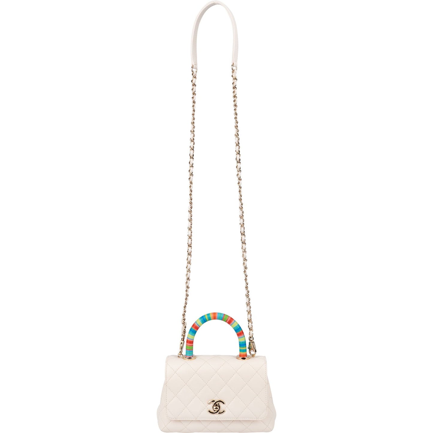Chanel Quilted Leather Coco Rainbow Top Handle Flap Handbag