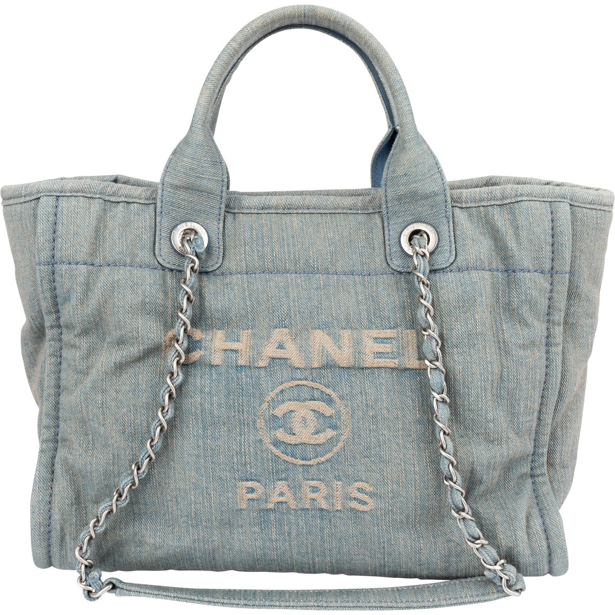 Chanel Denim Deauville Small Tote Shoulder Handbag