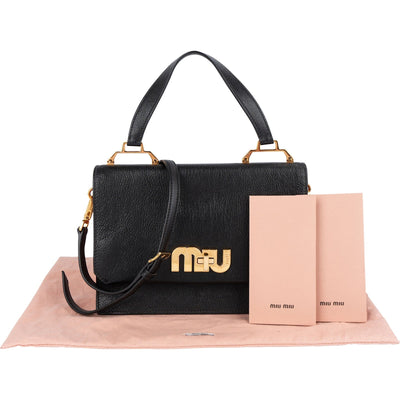 Miu Miu Black Madras Leather Top Handle Crossbody Handbag