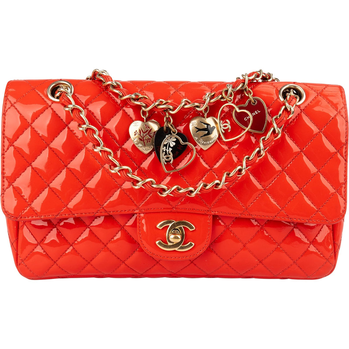 Chanel Valentine Single Flap aus Lackleder in Rot und Orange – Vorderansicht