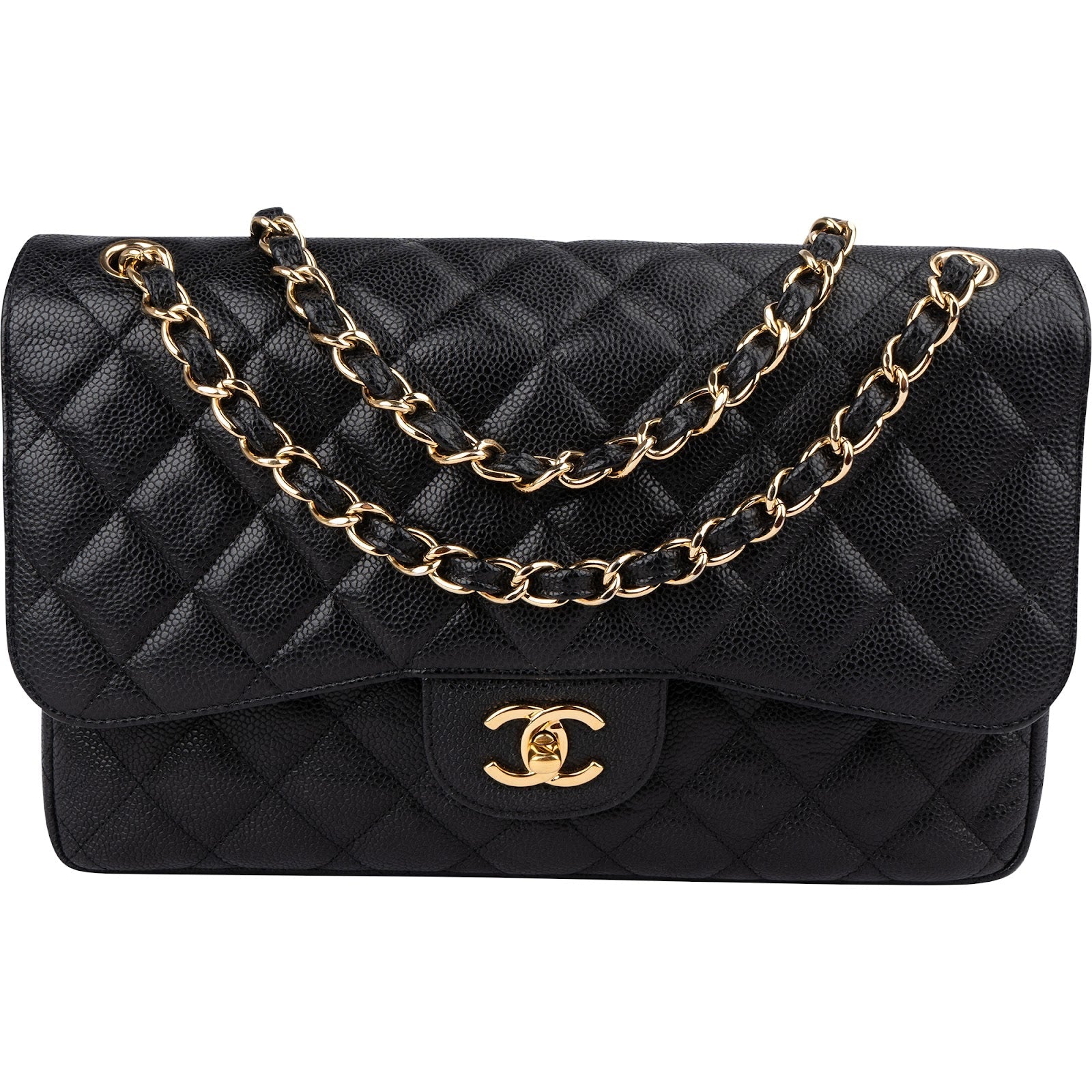 Chanel Quilted Caviar Leather Jumbo Double Flap Crossbody Bag
