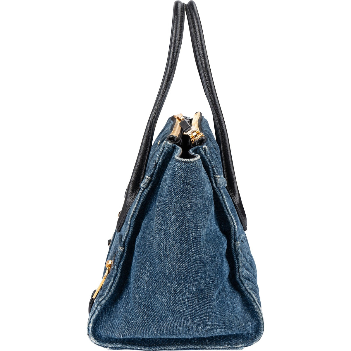 Miu Miu Biker Tote aus gestepptem Denim – Ansicht 5