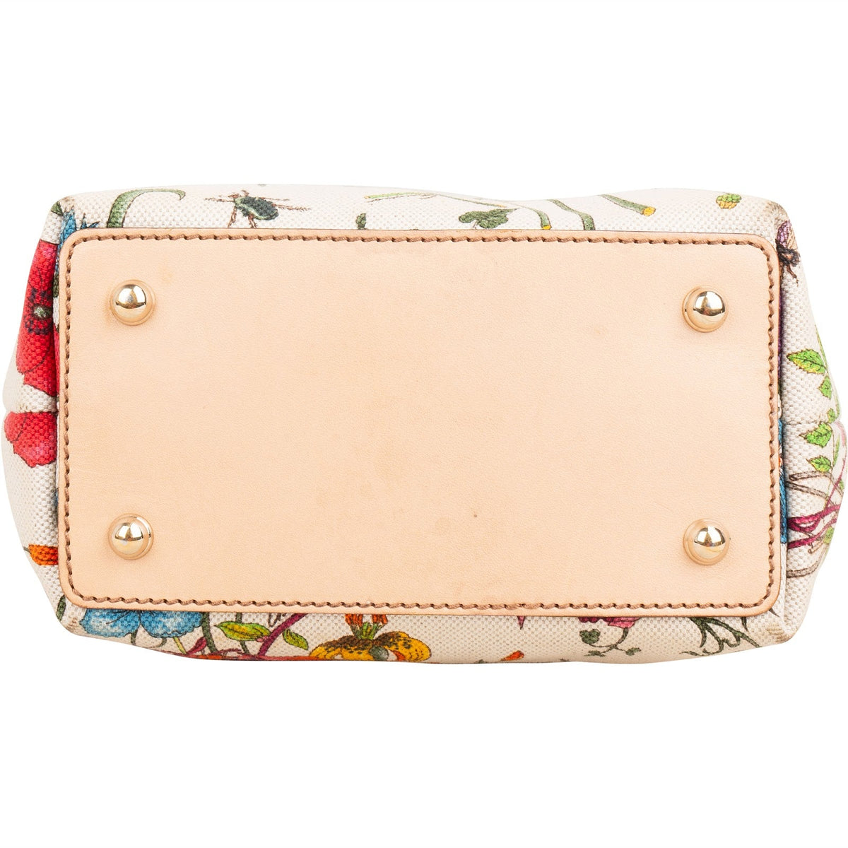 Gucci Floral Print Canvas Bamboo Handle Tote Shoulder Bag