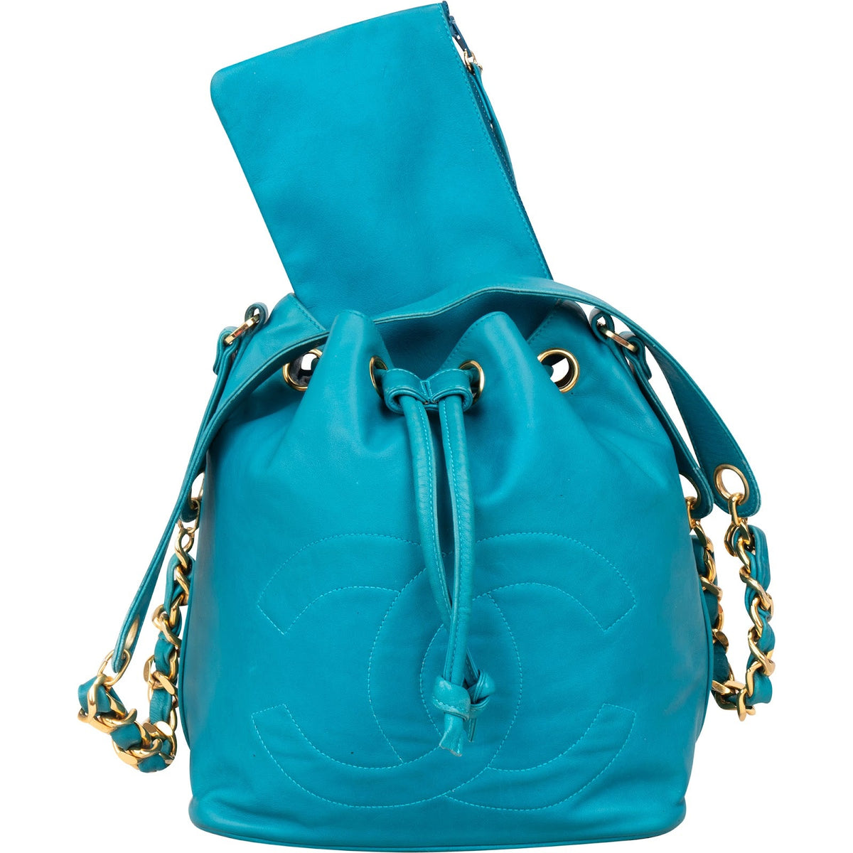 Chanel Lambskin Leather CC Drawstring Bucket Crossbody Bag