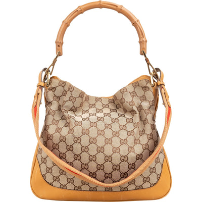 Gucci Monogram GG Canvas Bamboo Handle Shoulder Handbag