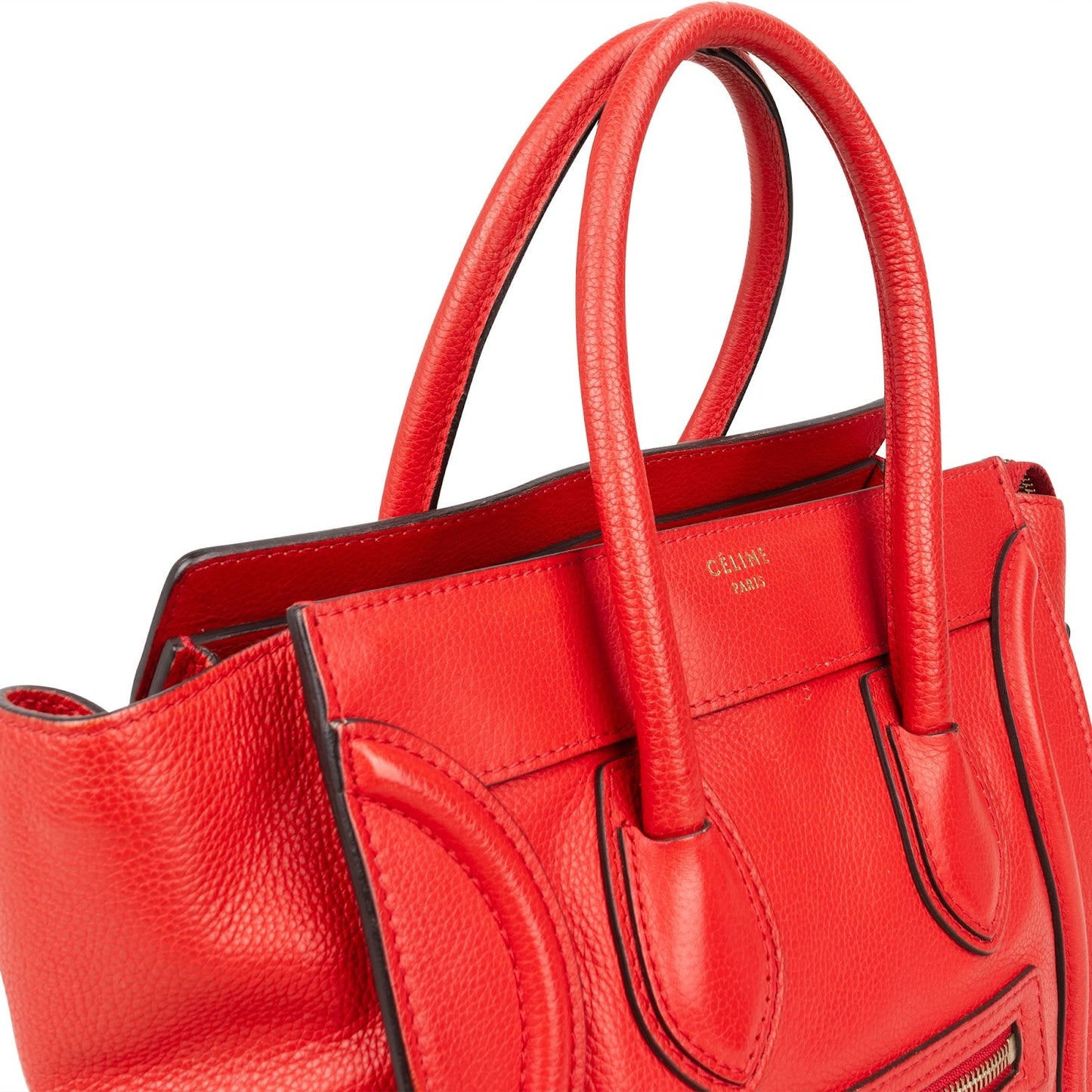 Céline Red Grained Leather Luggage Handbag