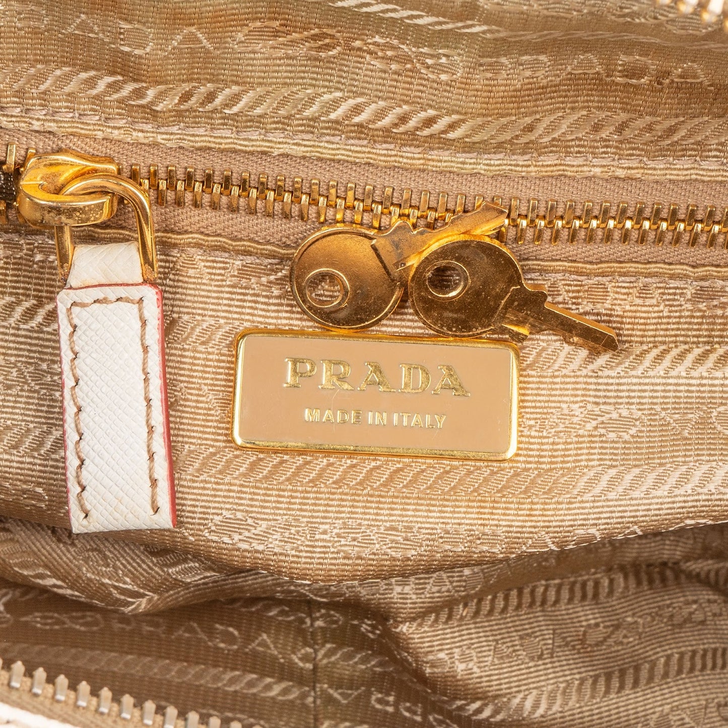Prada Canvas Saffiano Leather Bauletto Handbag