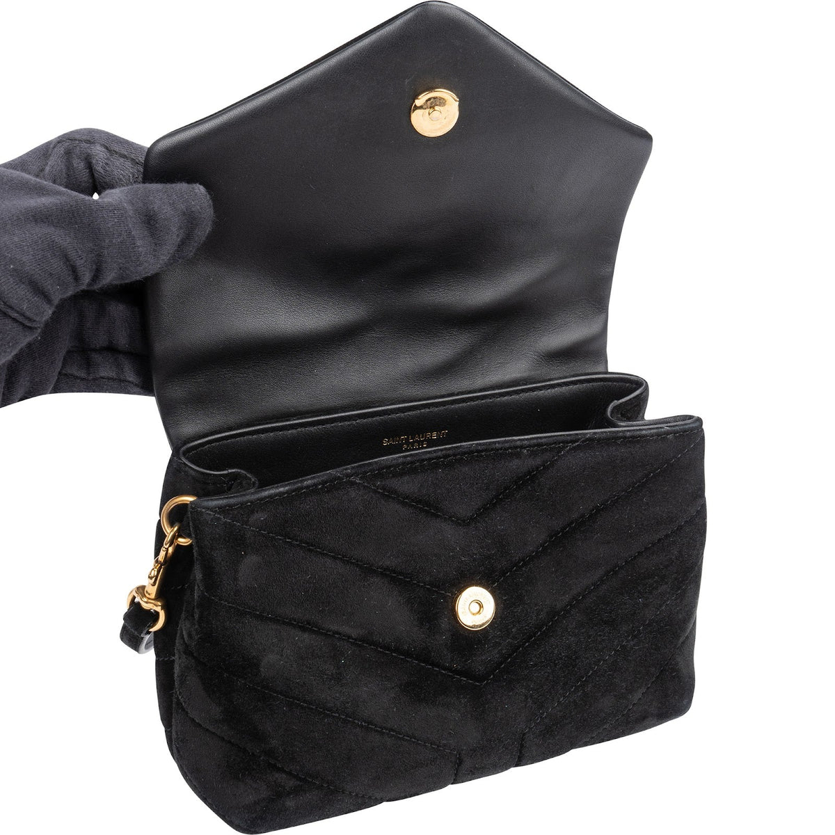 Yves Saint Laurent Quilted Suede Mini Loulou Puffer Crossbody Bag