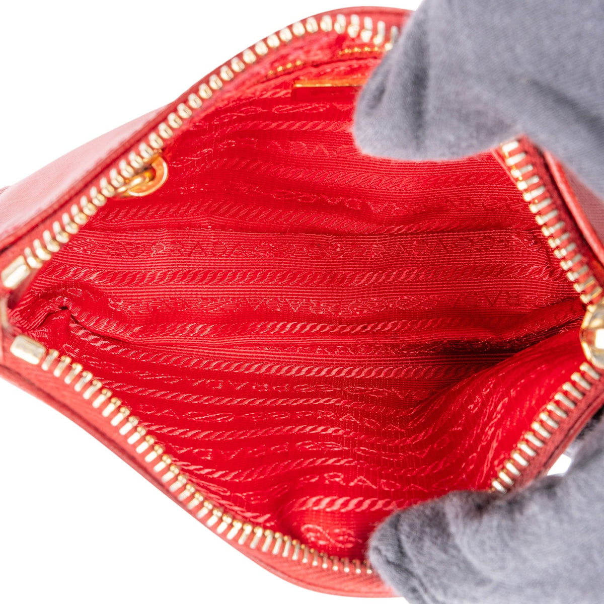 Prada Red Saffiano Leather Zip Mini Handbag