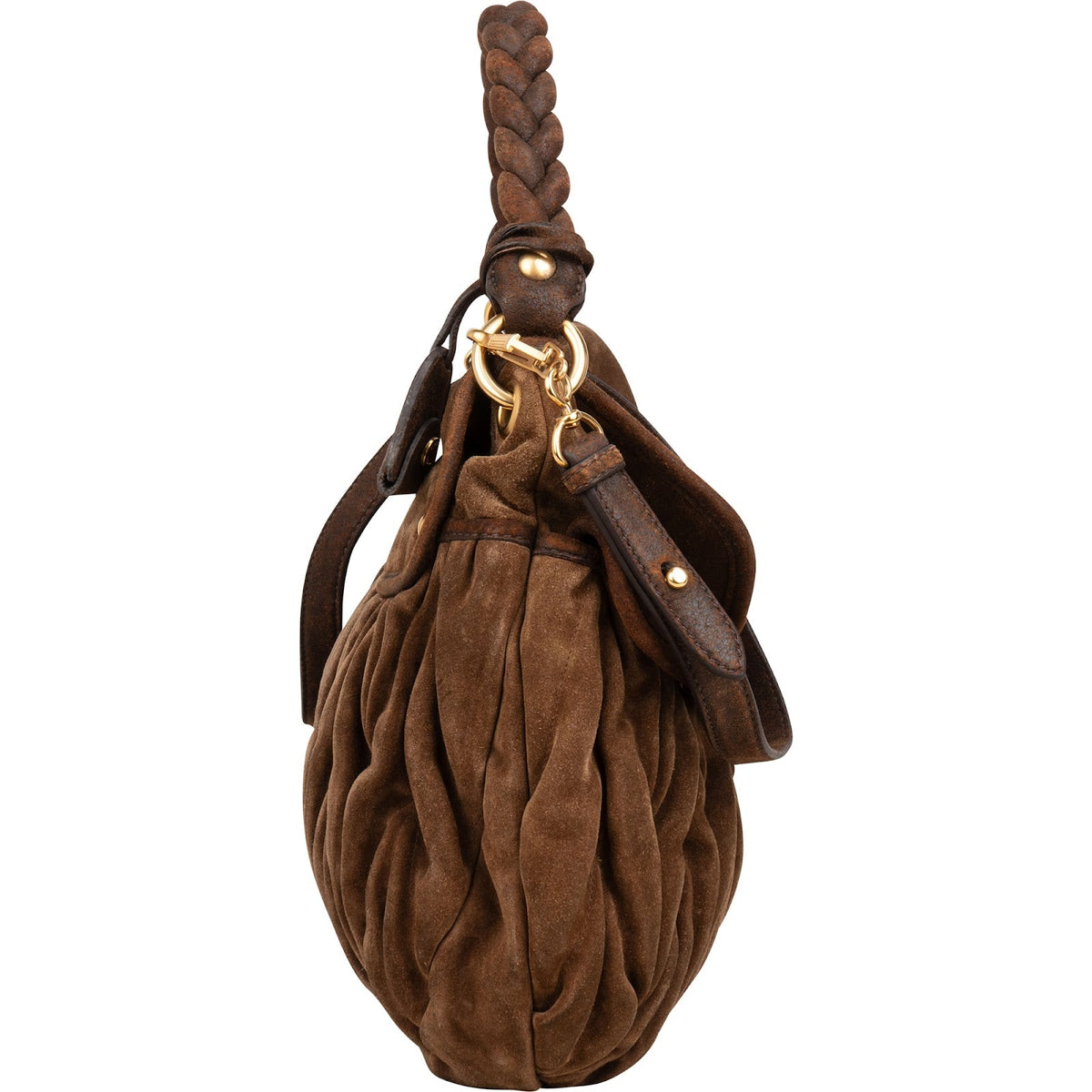 Miu Miu Brown Suede Leather Coffer City Handbag