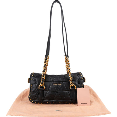 Miu Miu Quilted Leather Studded Turnlock Flap Shoulder Bag