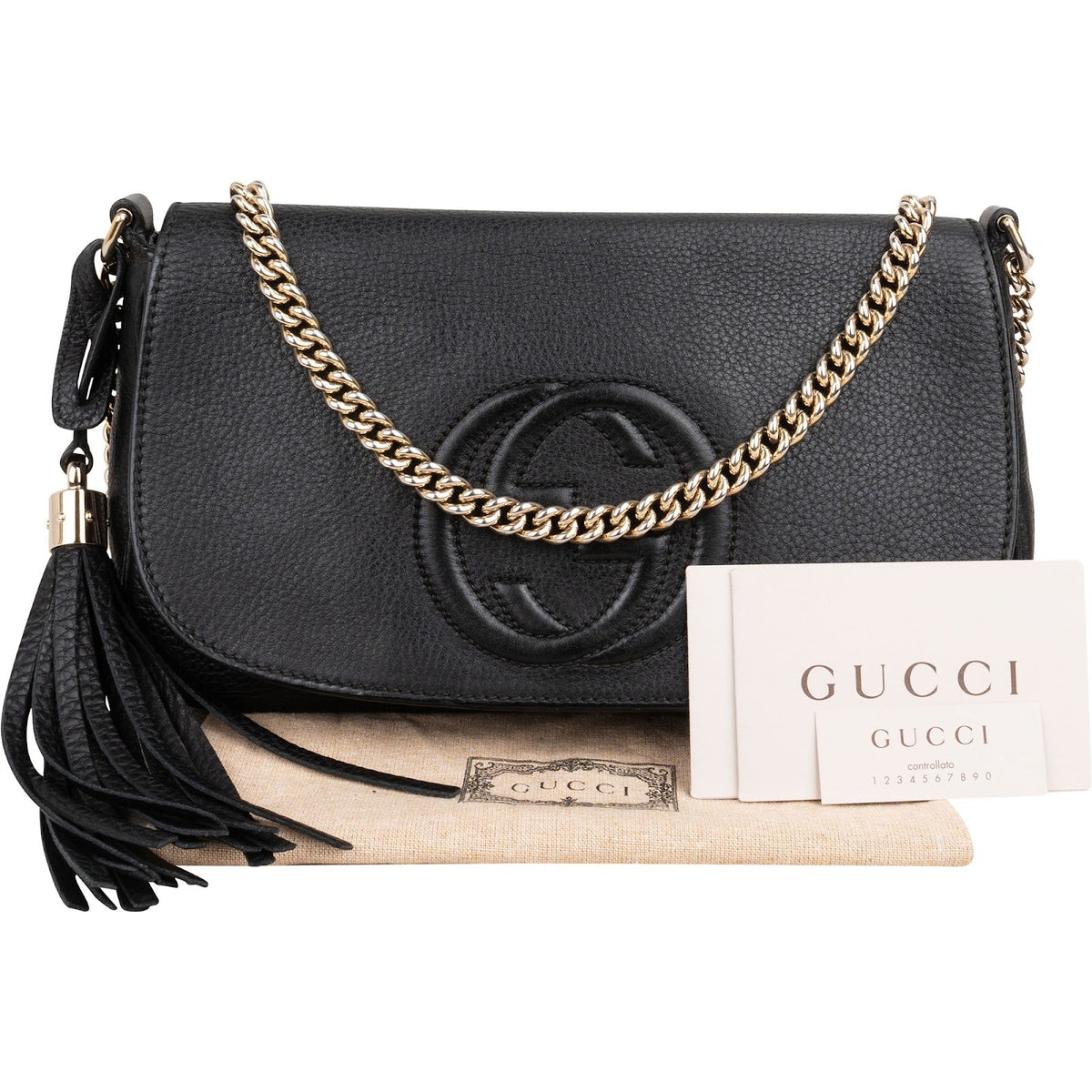 Gucci Pebbled Leather Soho Chain Tassel Crossbody Bag