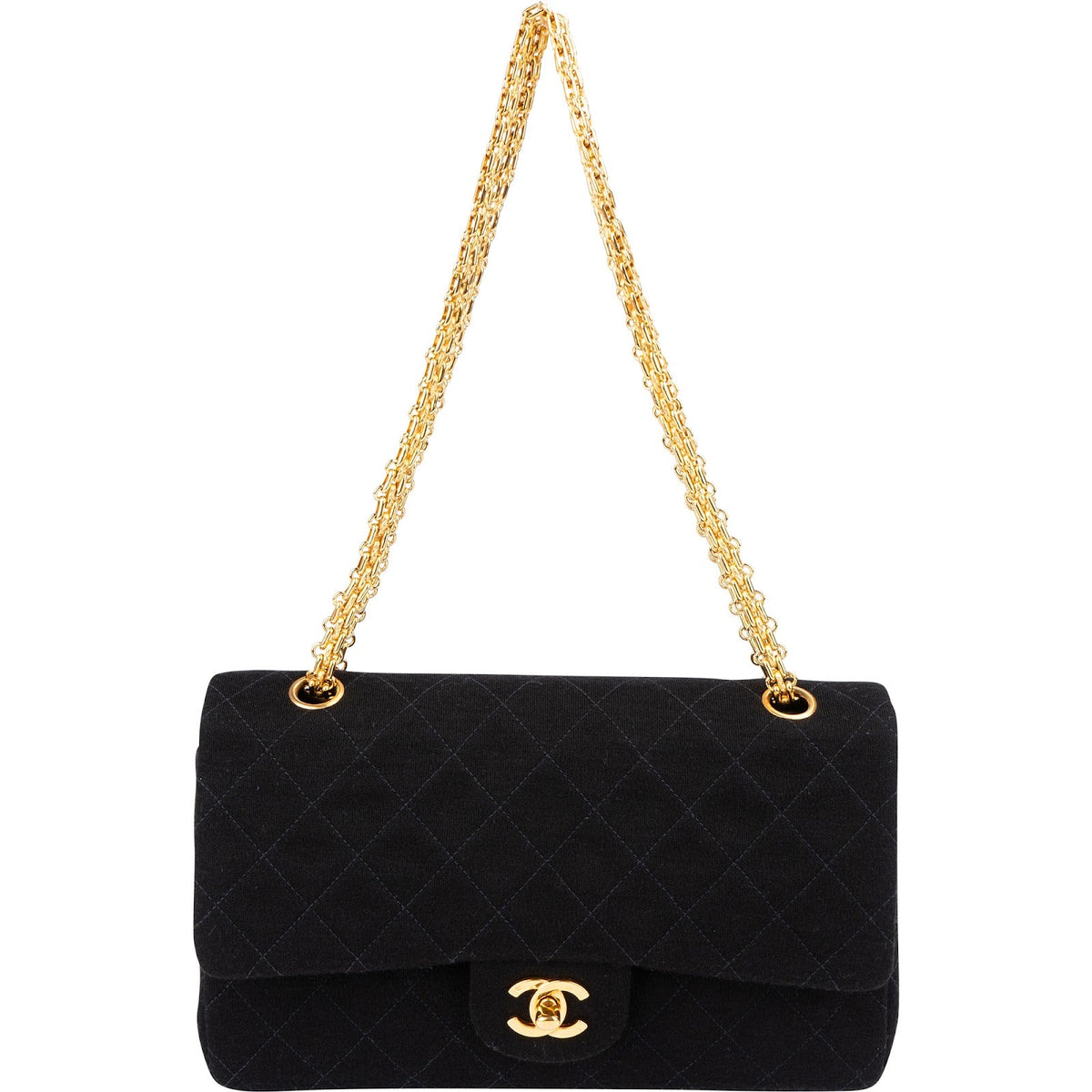 Chanel Quilted Jersey 24K Gold Medium Double Flap Crossbody Bag