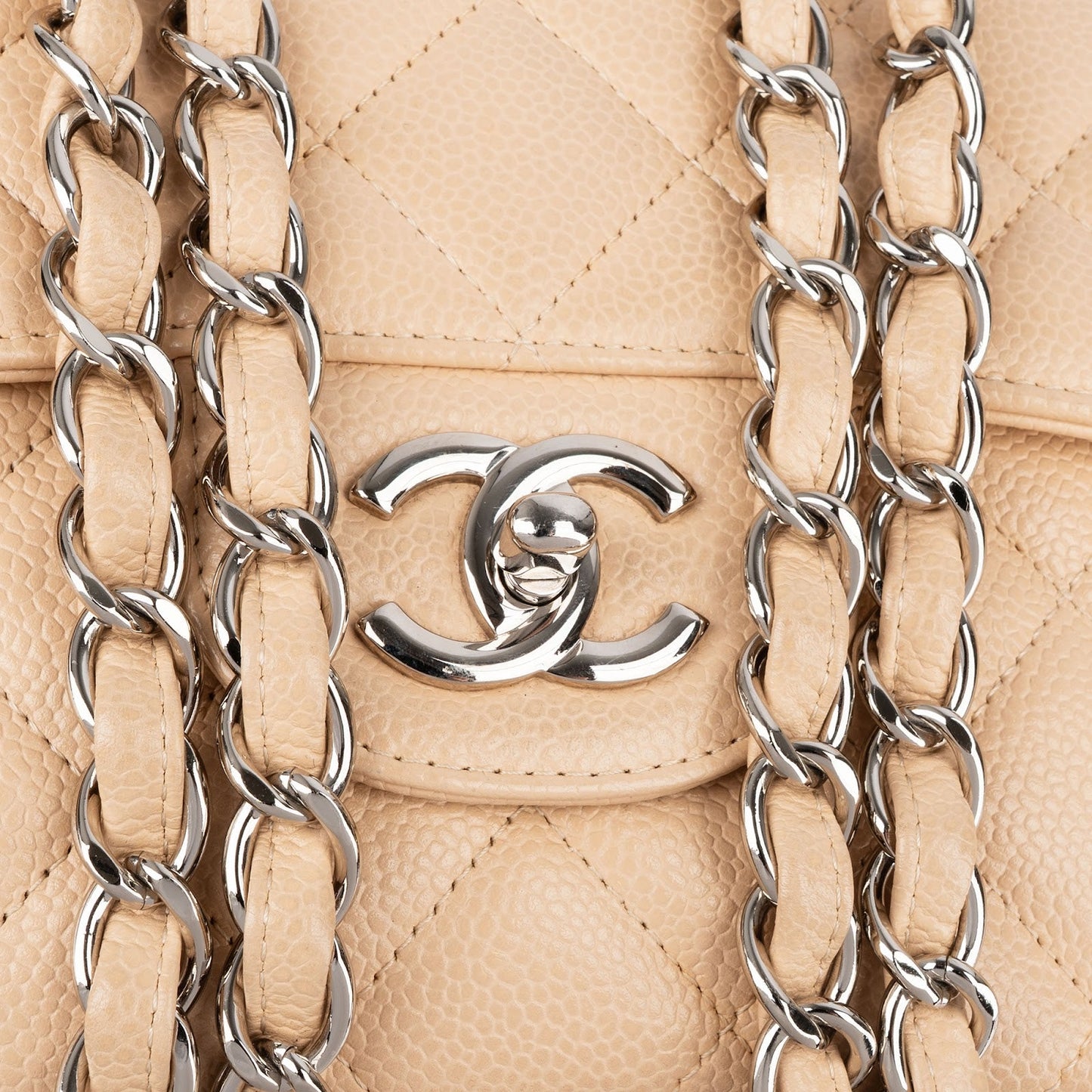 Chanel Quilted Caviar Leather Palladium Jumbo Single Flap Crossbody Bag