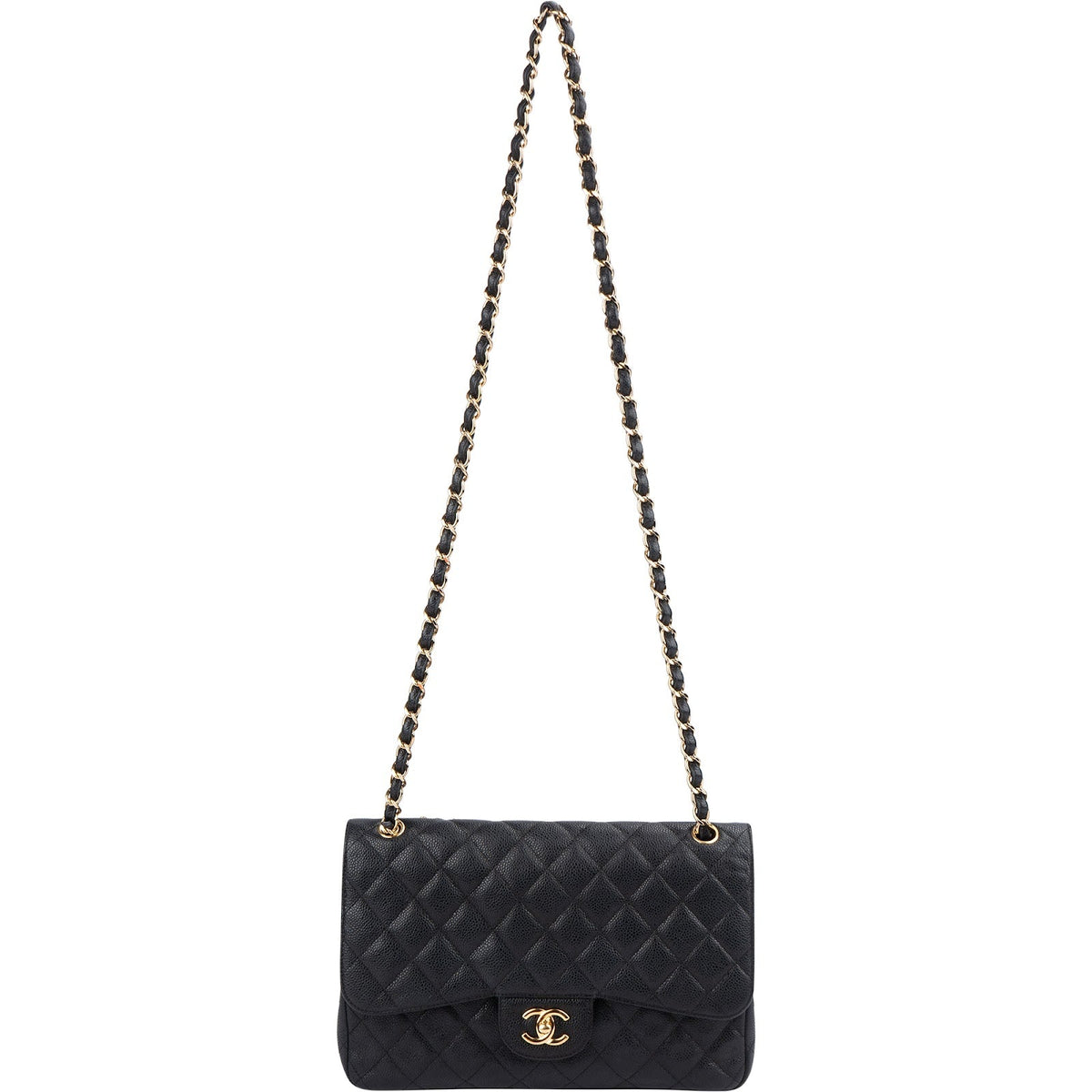 Chanel Quilted Caviar Leather Palladium Jumbo Double Flap Crossbody Bag
