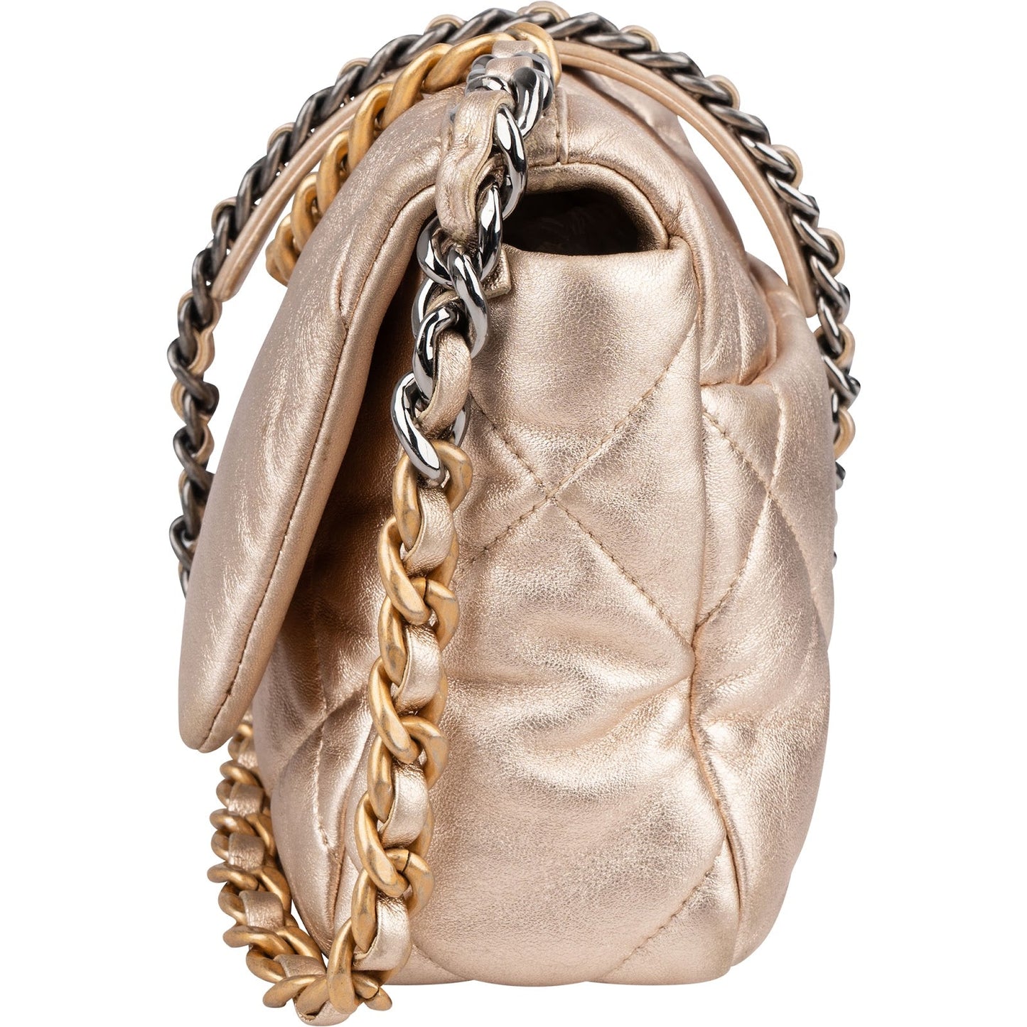 Chanel 19 Quilted Metallic Lambskin Chanel Single Flap Crossbody Bag
