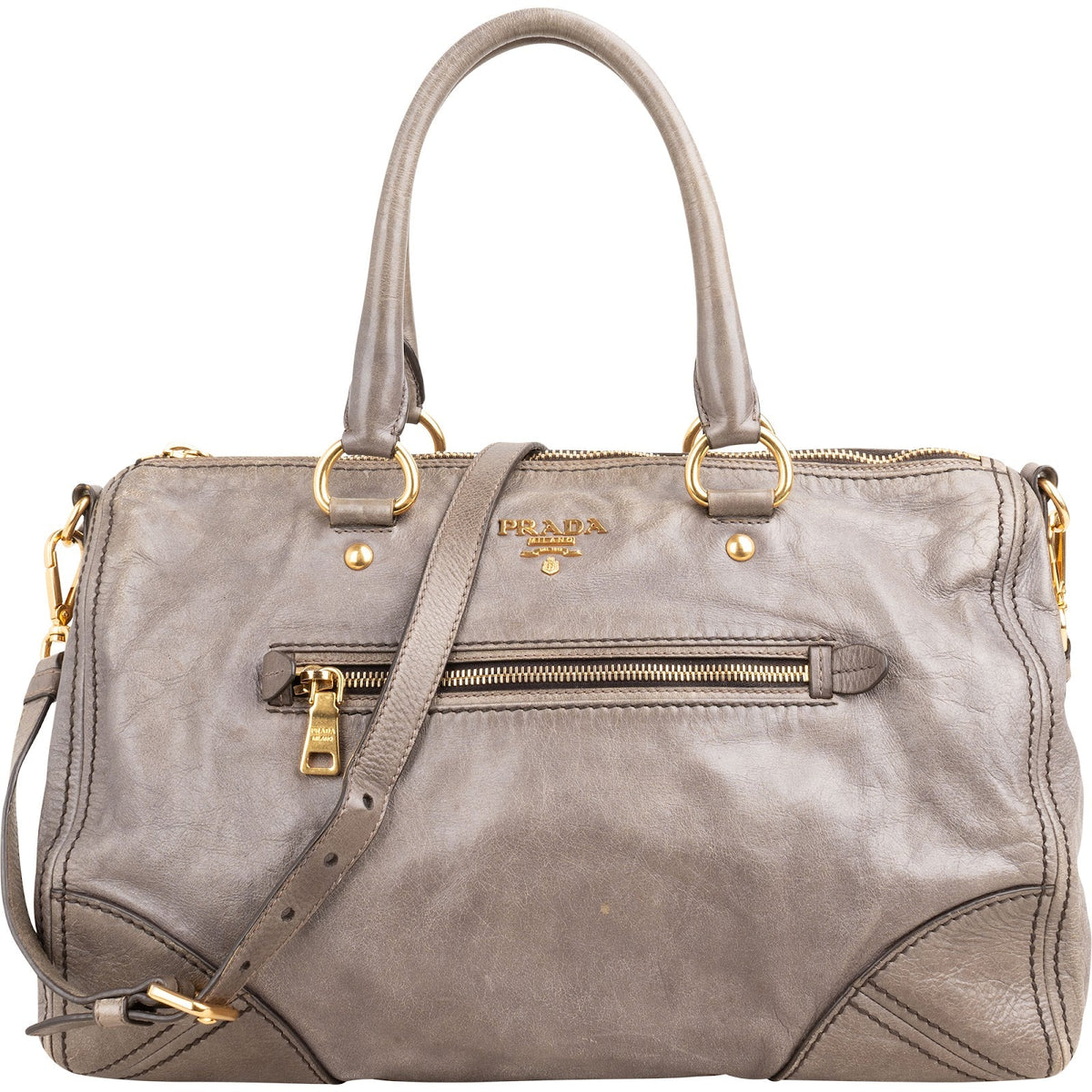 Prada Vitello Shine Leather Bauletto Satchel Handbag