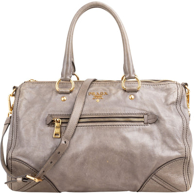 Prada Vitello Shine Leather Bauletto Satchel Handbag