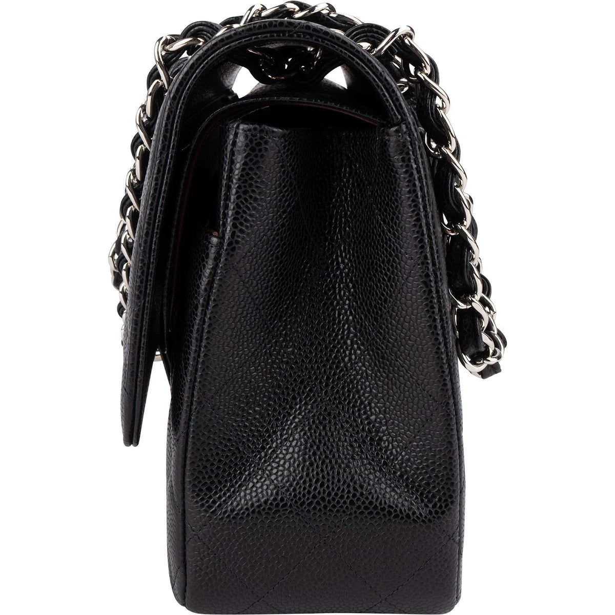 Chanel Quilted Caviar Leather Palladium Double Flap Jumbo Crossbody Bag