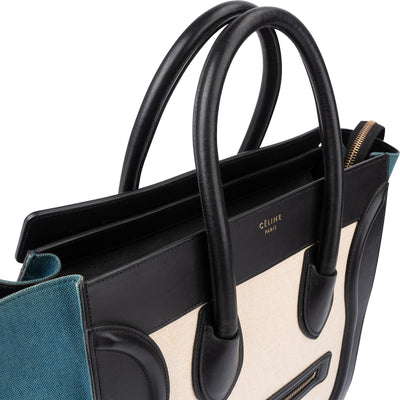 Celine Tricolor Canvas Leather Luggage Tote Handbag