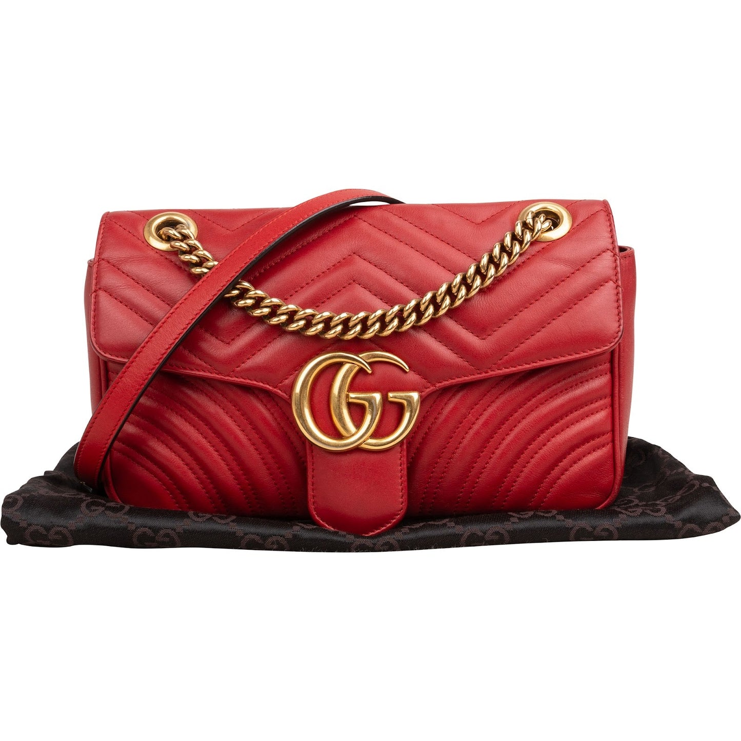 Gucci Chevron Matelassé Leather GG Marmont Medium Shoulder Crossbody Bag