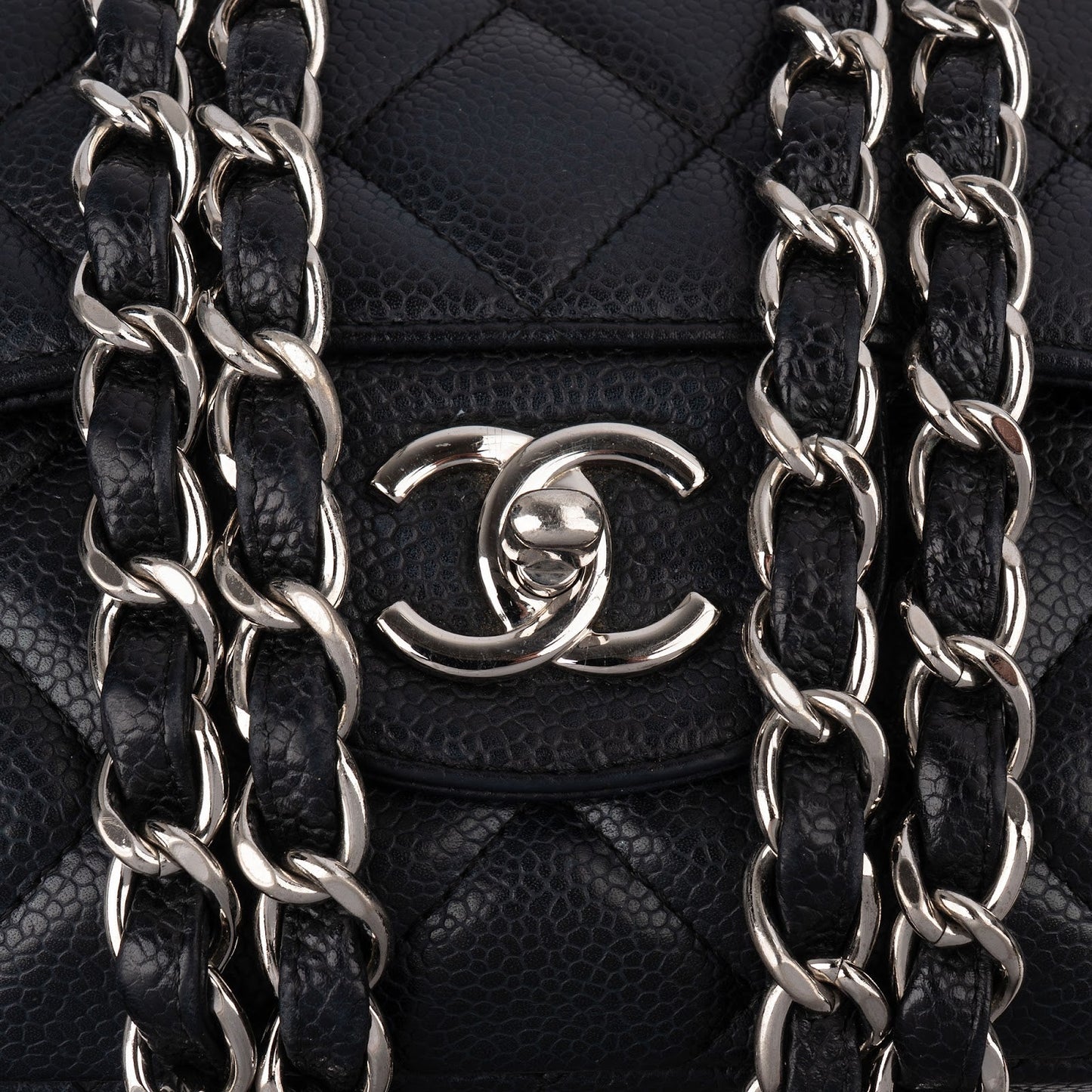 Chanel Quilted Caviar Leather Palladium Jumbo Single Flap Crossbody Bag