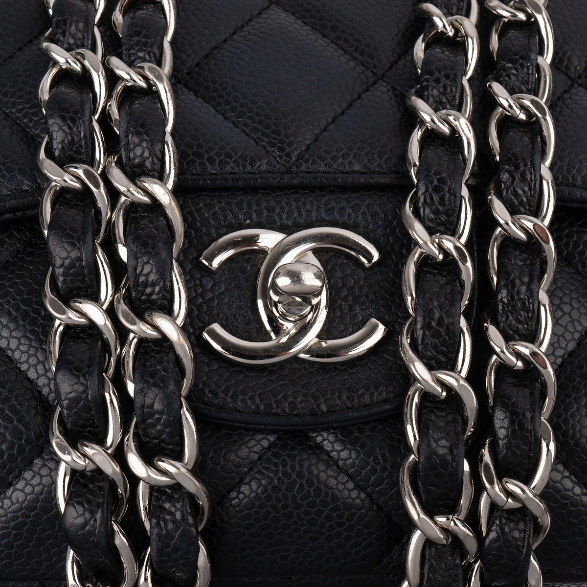 Chanel Quilted Caviar Leather Palladium Jumbo Single Flap Crossbody Bag