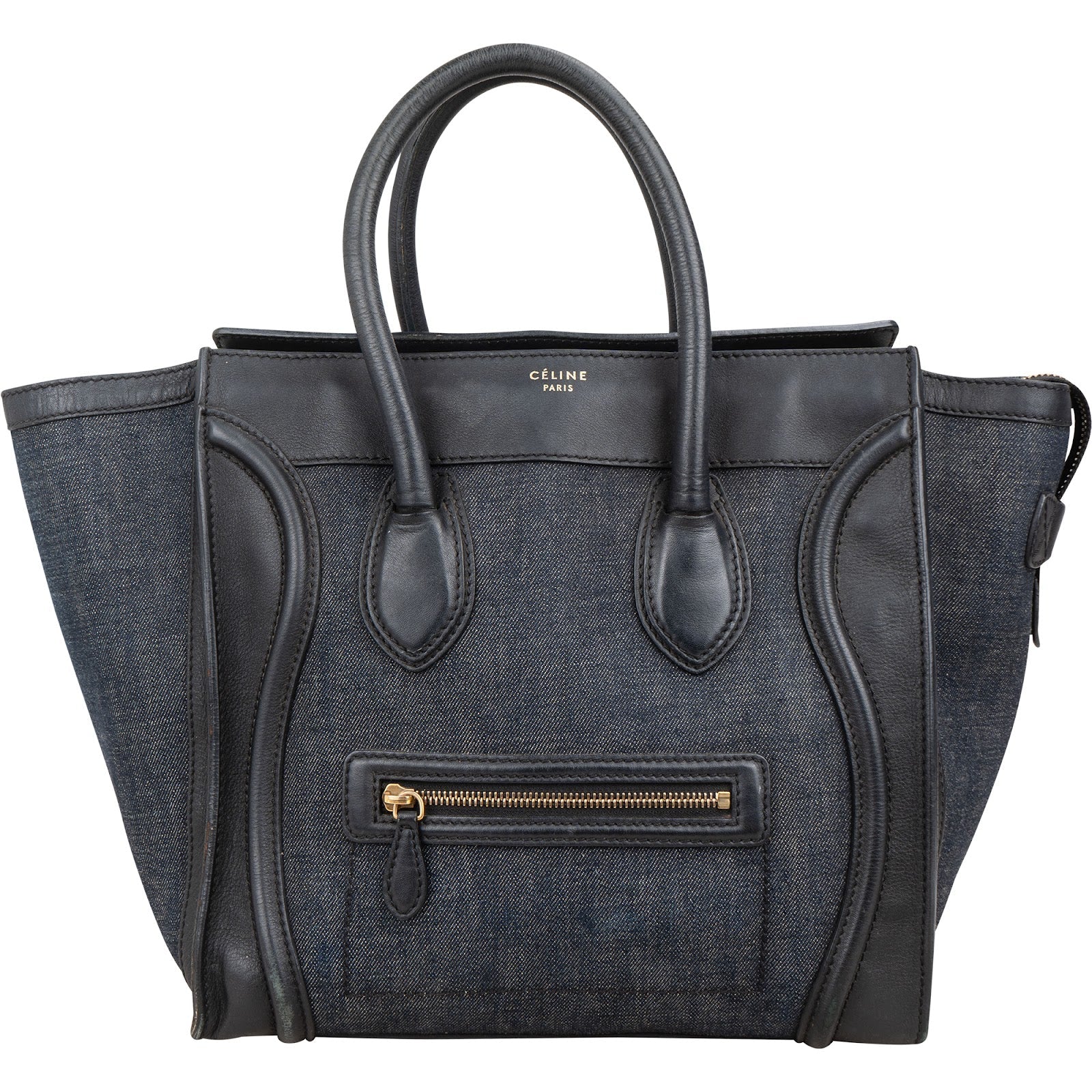Céline Denim & Leather Luggage Tote Handbag